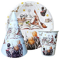 Набір тематичной посуди "Гаррi Поттер". Тарілки: 10шт. Стаканов: 10шт. Ковпаків: 10шт.