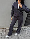 Жіночий костюм із широкими штанами утеплений бомбер кофта на блискавці на флісі, розміри S, M, L, XL, фото 9