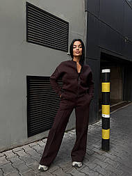 Жіночий костюм із широкими штанами утеплений бомбер кофта на блискавці на флісі, розміри S, M, L, XL