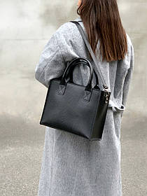 Сумка жіноча "НОВА" натуральна шкіра,чорна матова з рептилією