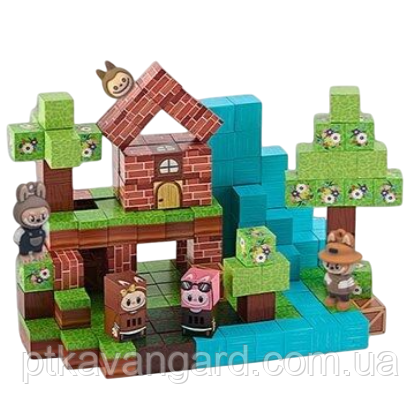 Магнітний конструктор Labubu 190 магнітних блоків будиночок BZ 94-10, фото 1