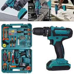 Шуруповерт ударний акумуляторний 24v з набором інструментів і підсвічуванням у пластиковому кейсі дриль-шуруповерт