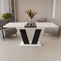 Обідній розсувний стіл Неман РОЙ МДФ Білий/Чорний глянець