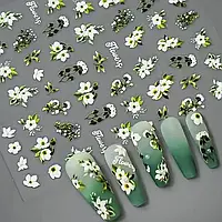 5D стікери для манікюру Весняне цвітіння жасмін і зелене листя
