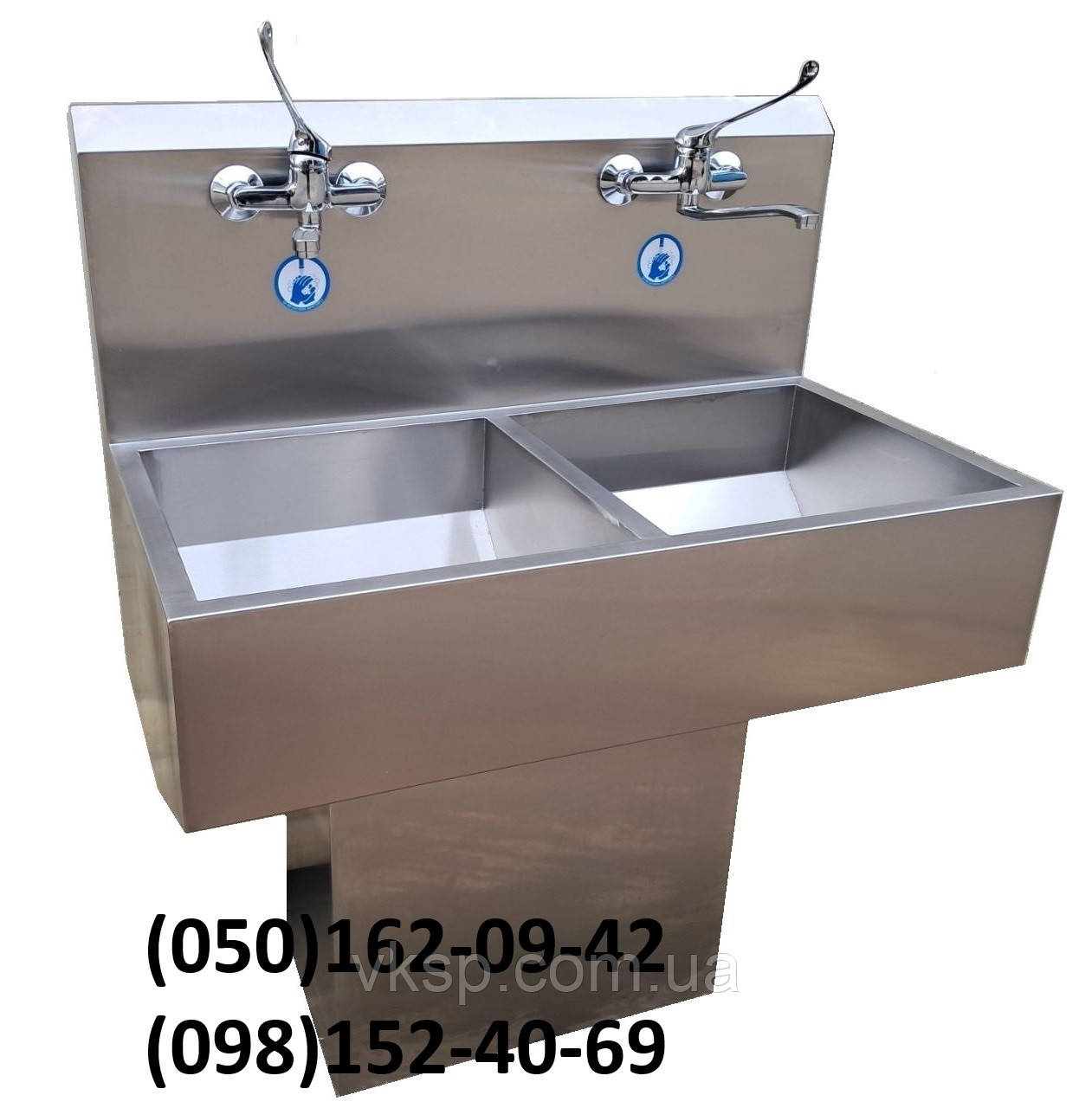 Хірургічний умивальник на дві раковини з ліктьовими змішувачами