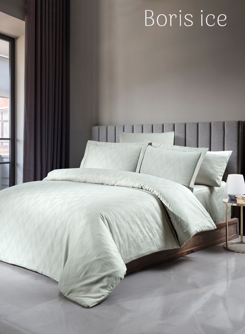 Постільна білизна First Choice сатин жакард євро розмір Boris ice, фото 1