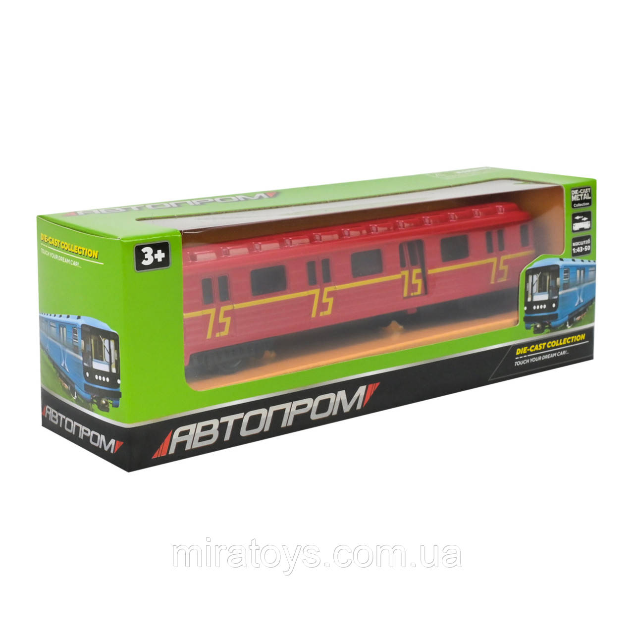 Металевий Вагон метро АВТОПРОМ, моделька метро, колекційна модель метро, 1:43, червоний, фото 1