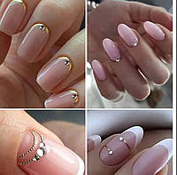 Наклейки для ногтей 5D «Французский дизайн с камушками» золотая окантовка и стразы