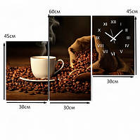 Модульна картина-годинник «Чашка запаної кави» Настінний декор для кухні, кав’ярні з безшумним годинниковим механізмом 90х60 см, фото 5