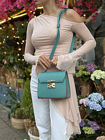 Сумка жіноча "Меррі" натуральна шкіра,бірюзовий колір з помаранчовим торцюванням, тиснення рептилія