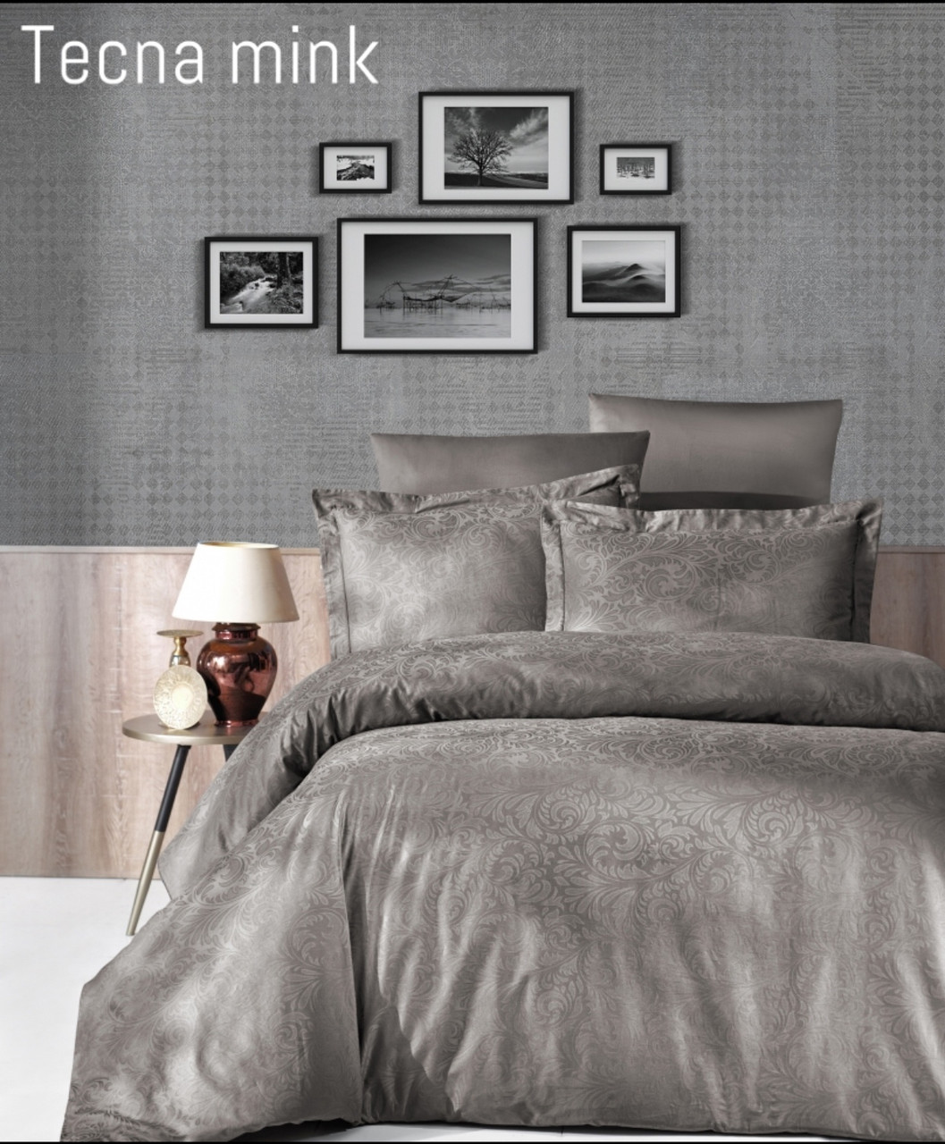 Постільна білизна First Choice сатин жакард євро розмір Tecna mink, фото 1