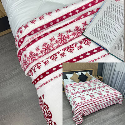 Плед-покривало Decorator WellSoft ETNO з різдвяним принтом, колір білий з червоним