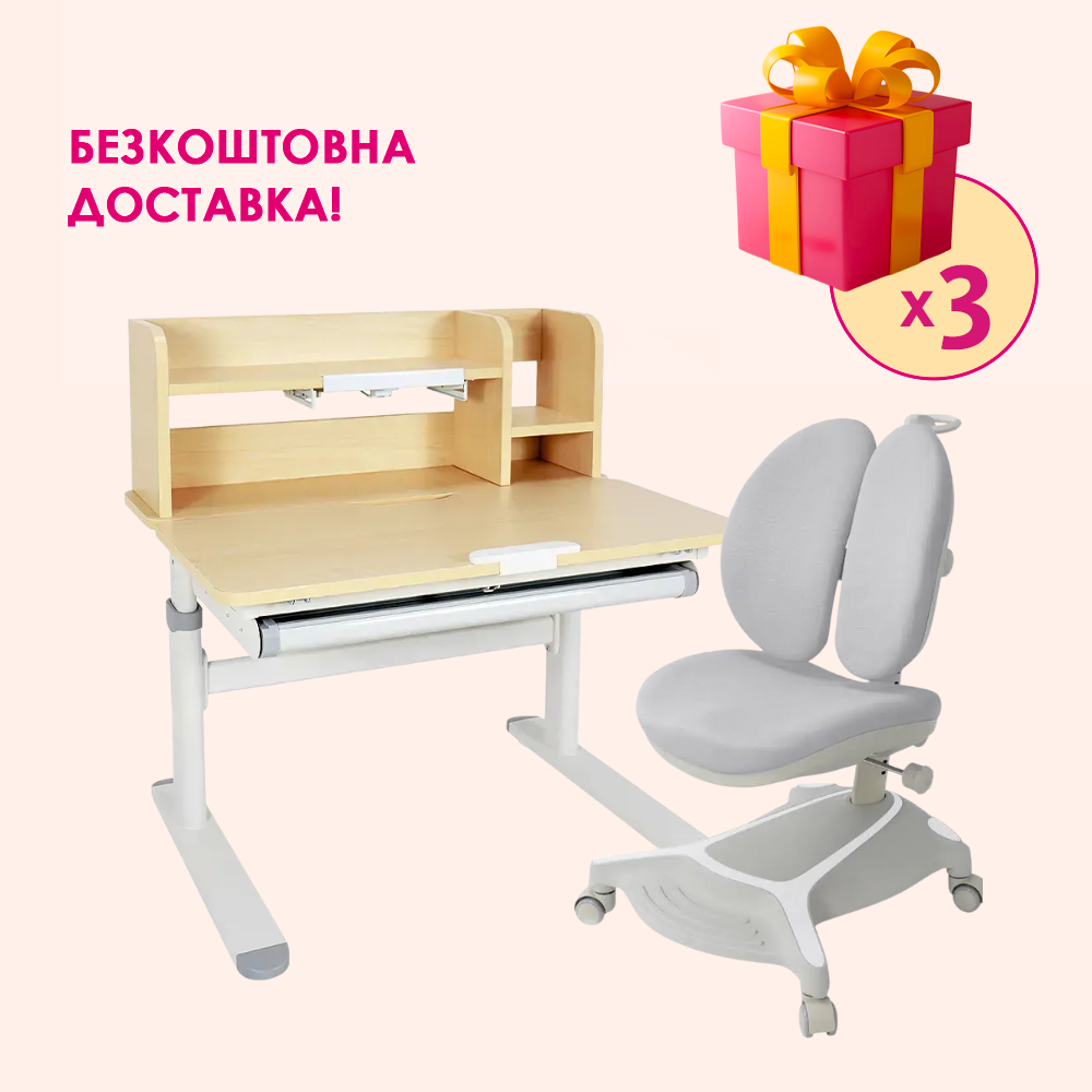 Комплект меблів Fundesk Invito Grey + дитяче крісло Cubby Bunias Grey