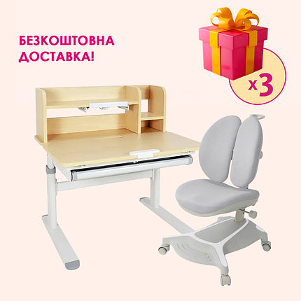 Комплект меблів Fundesk Invito Grey + дитяче крісло Cubby Bunias Grey, фото 1