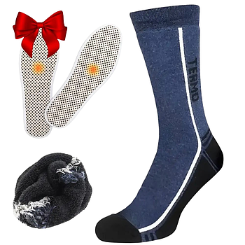 Вовняні термошкарпетки 41 ― 45,  TERMO socks + Подарунок устілки з підігрівом / Теплі високі термошкарпетки з вовни
