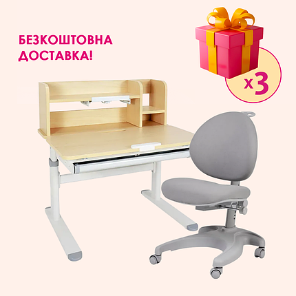 Комплект меблів Fundesk Invito Grey + дитяче крісло Fundesk Cielo Grey, фото 1