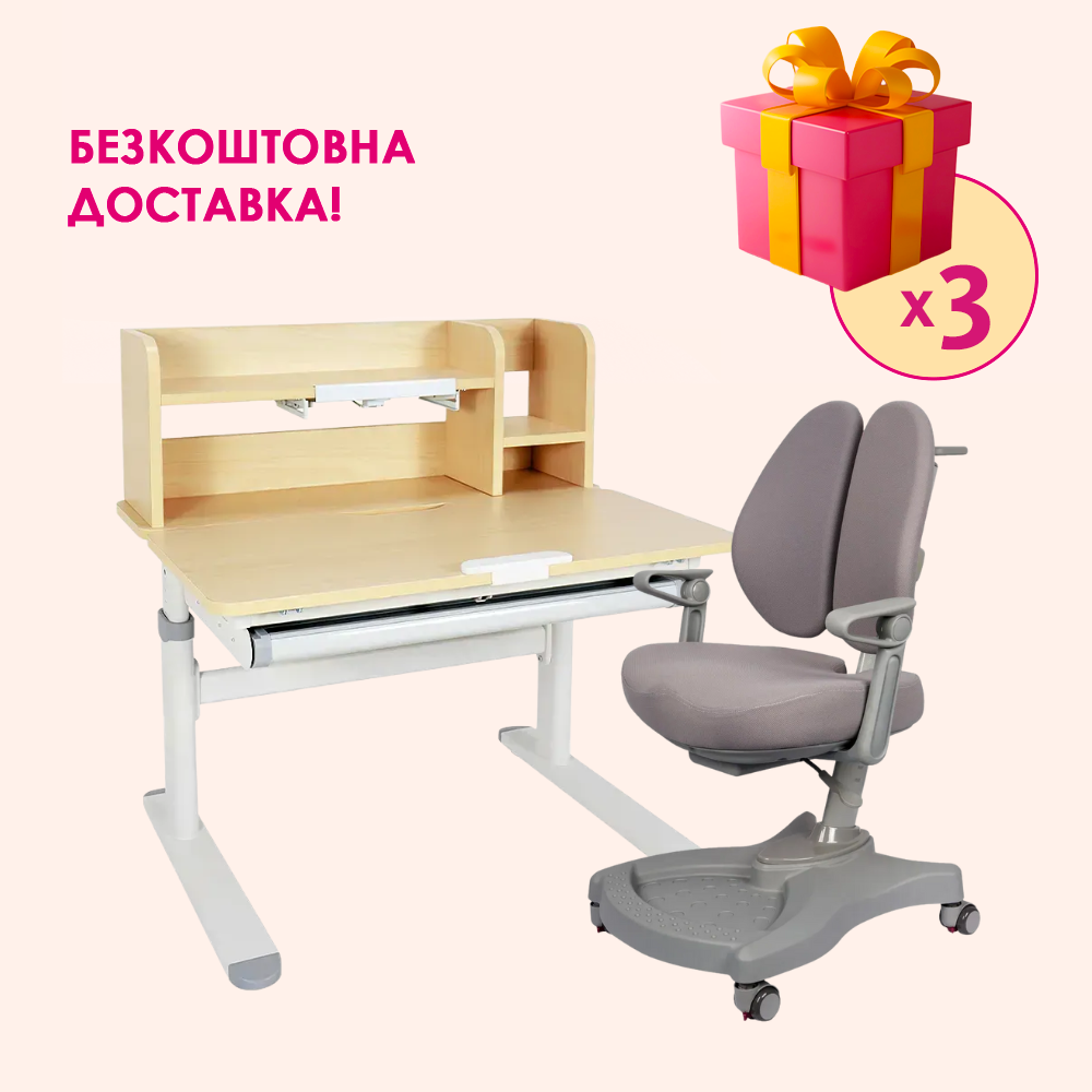 Комплект меблів Fundesk Invito Grey + дитяче крісло Fundesk Leone Grey