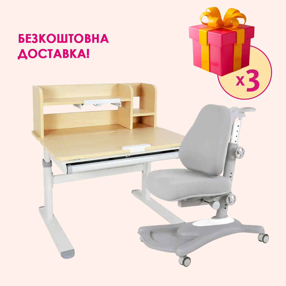 Комплект меблів Fundesk Invito Grey + дитяче крісло Fundesk Sorridi Grey