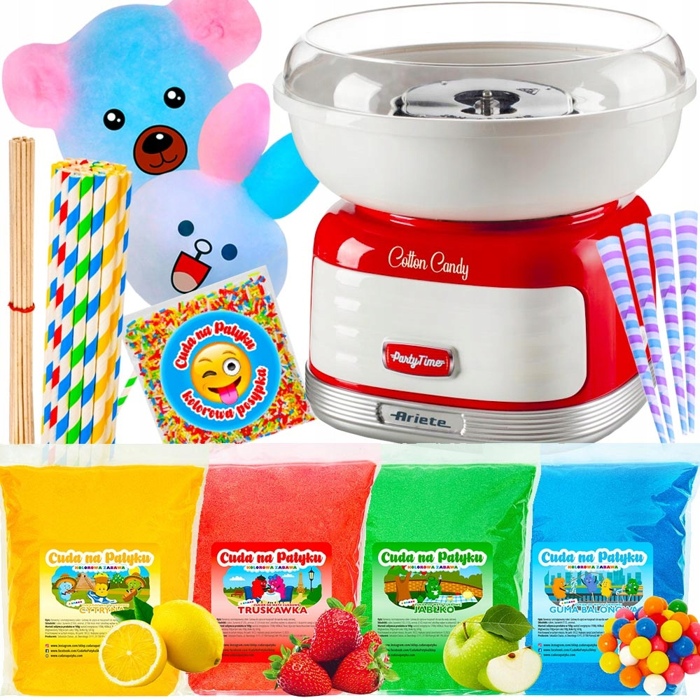 Апарат для солодкої вати Ariete Cotton Candy червоний 500 Вт набір фруктовий цукор 4кг