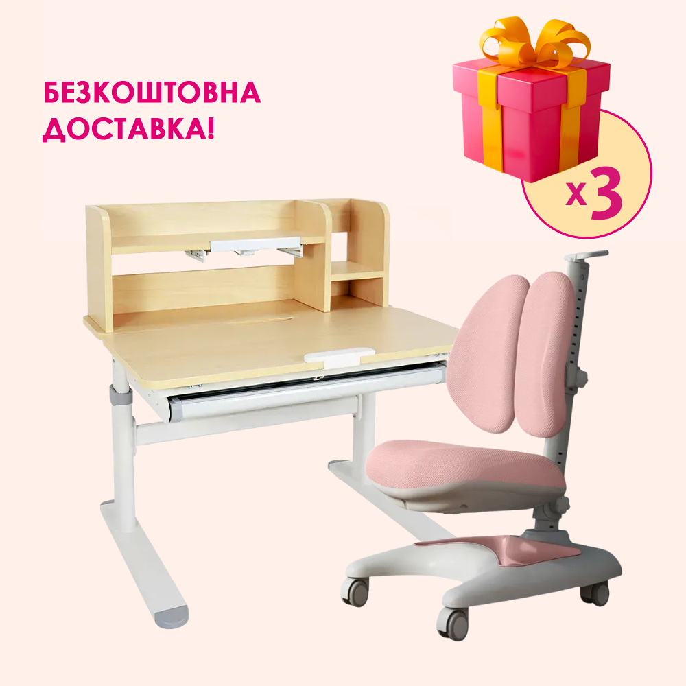 Комплект меблів Fundesk Invito Grey + дитяче крісло Fundesk Premio Pink