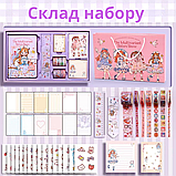 Набір блокнот з канцелярським приладдям, дитячий в подарунковій упаковці для дівчаток 390х240 см, фіолетовий, фото 2