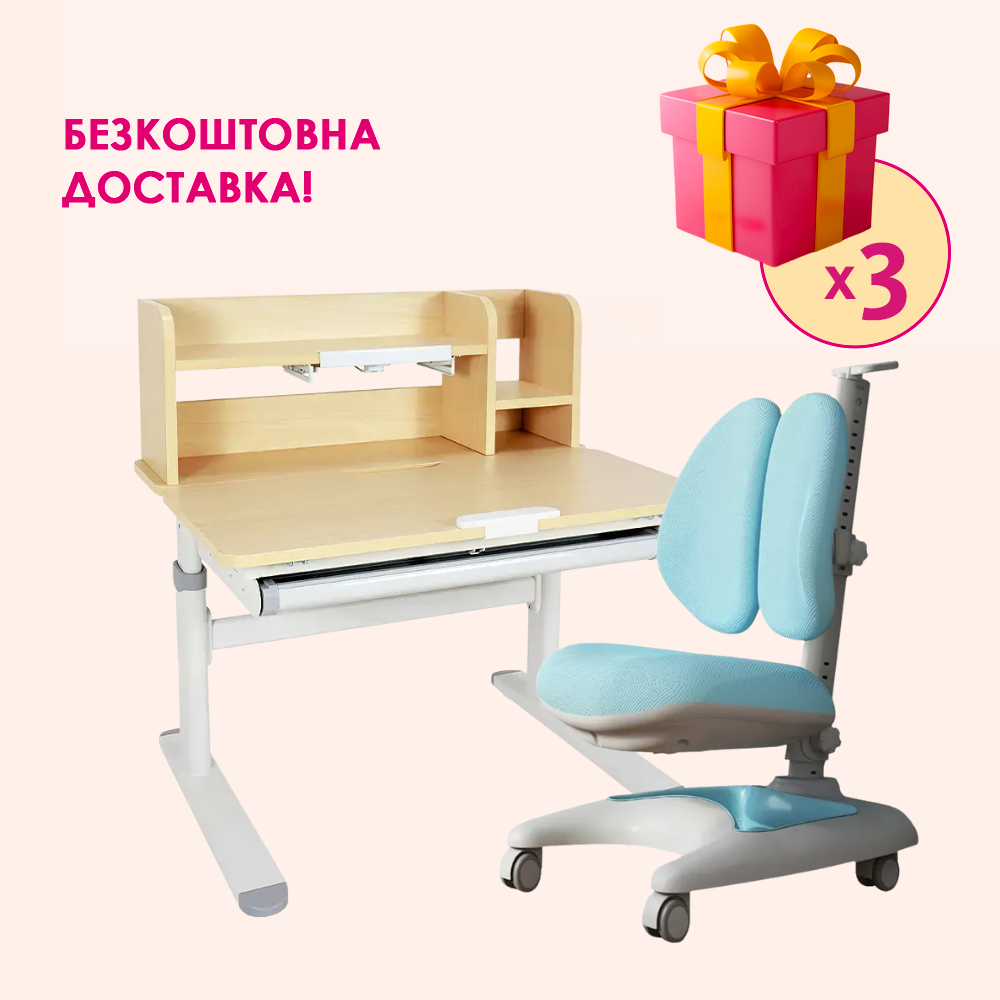 Комплект меблів Fundesk Invito Grey + дитяче крісло Fundesk Premio Blue