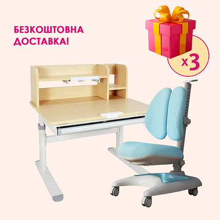 Комплект меблів Fundesk Invito Grey + дитяче крісло Fundesk Premio Blue, фото 1