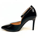 Жіночі лаковані туфлі човники з натуральної шкіри на підборах чорного кольору Style-N 90136 розмір 36, фото 2