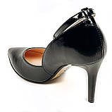 Жіночі лаковані туфлі човники з натуральної шкіри на підборах чорного кольору Style-N 90136 розмір 36, фото 5