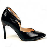 Жіночі лаковані туфлі човники з натуральної шкіри на підборах чорного кольору Style-N 90136 розмір 36, фото 4