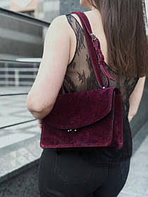 Сумка жіноча "Богема" натуральна шкіра, замша,  колір бургунді