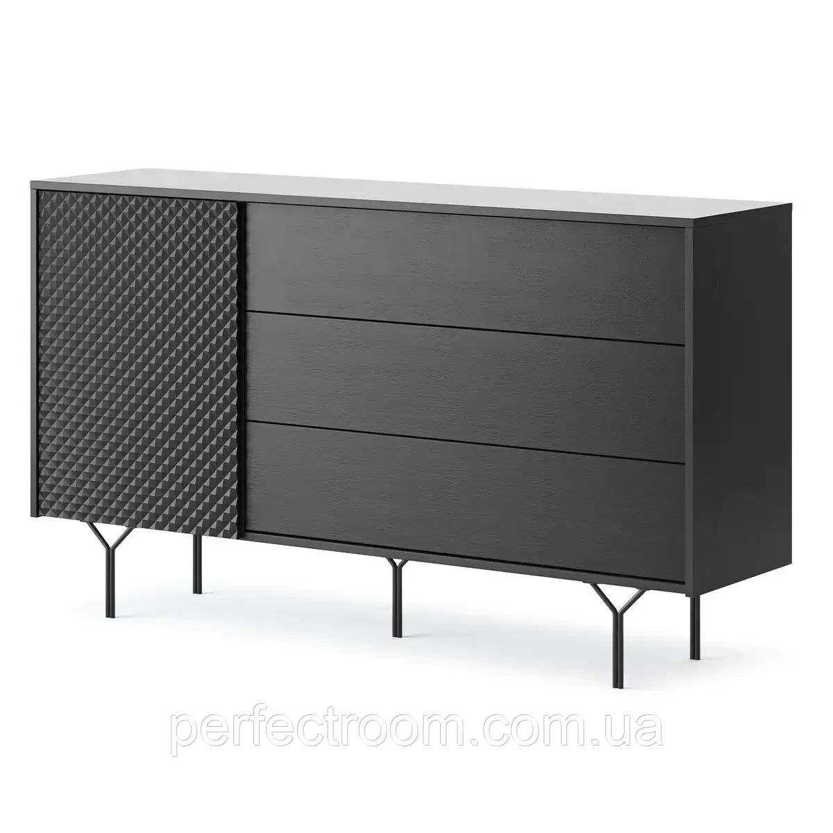 Комод однодверний з ящиками на ніжках у вітальню широкий Raven KSZ144 Чорний Meble Piaski, фото 1