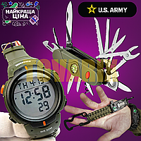 Военные часы с крупным дисплеем и защитой кнопок с функцией будильника и секундомера
