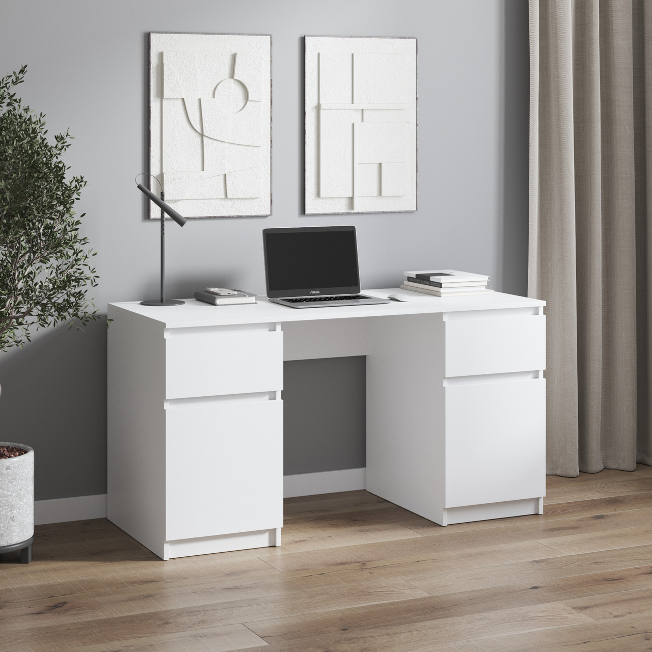 Письмовий стіл двотумбовий з 2 висувними шухлядами і 4 полицями з ДСП Робочий стіл Столи комп’ютерні для дому, фото 1