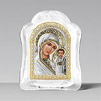 Ікона срібна 6,8х8,76 см. в муранському склі арковой формы. Божої Матері "Казанська". MSA-1/002G/B.