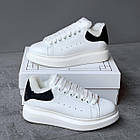 Кросівки зимові чорні жіночі McQueen білі з чорною п'ятою натуральна шкіра Кеди низькі макквін теплі з хутром на шнуровці, фото 7