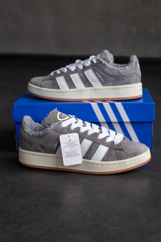 Женские и мужские зимние кроссовки Adidas Campus 00S Grey White Fur Winter