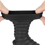 Вібруюче ерекційне кільце, насадка на пеніс Knights Ring з мошонковим рукавом чорне LOVETOY 14 см, TPE, фото 7