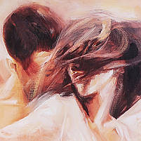 Картина «Двоє закоханих» Емоційний живопис у теплих тонах для спальні Друк на полотні 30х20см, фото 3