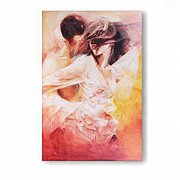 Картина «Двоє закоханих» Емоційний живопис у теплих тонах для спальні Друк на полотні 30х20см, фото 2