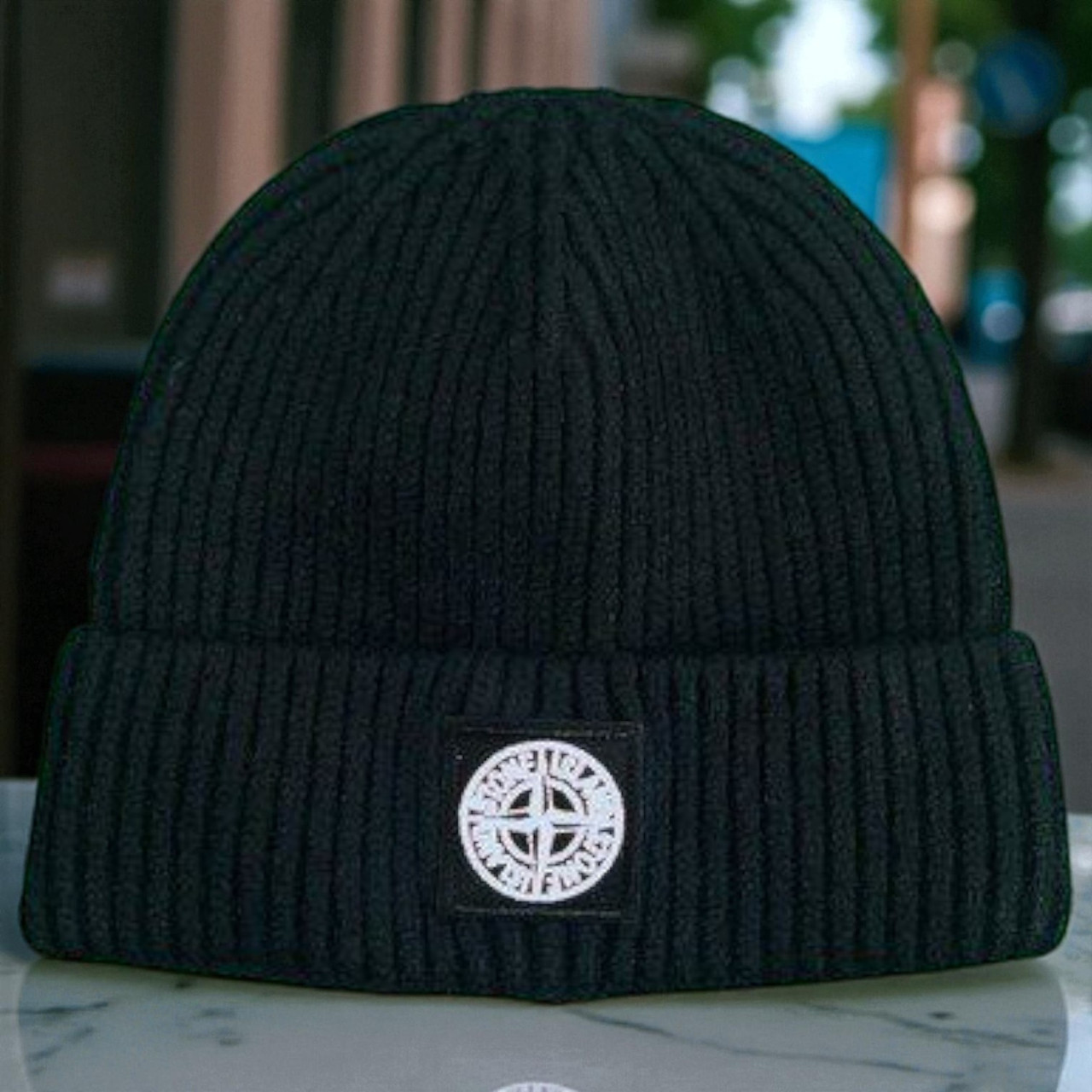 Чорна брендова шапка Stone Island тепла спортивна в'язана унісекс якісна осінь зима, фото 1