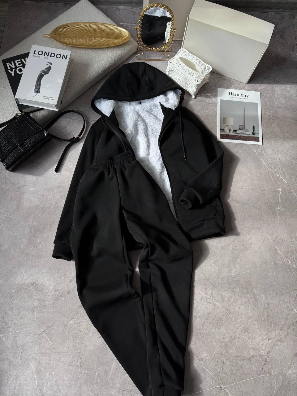 Мега стильний та теплий костюм двійка чорного кольору, фото 1