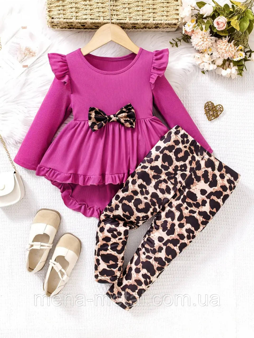 Стильний дитячий костюм колір фуксія з леопардовим принтом на дівчинку 110 розмір, фото 1