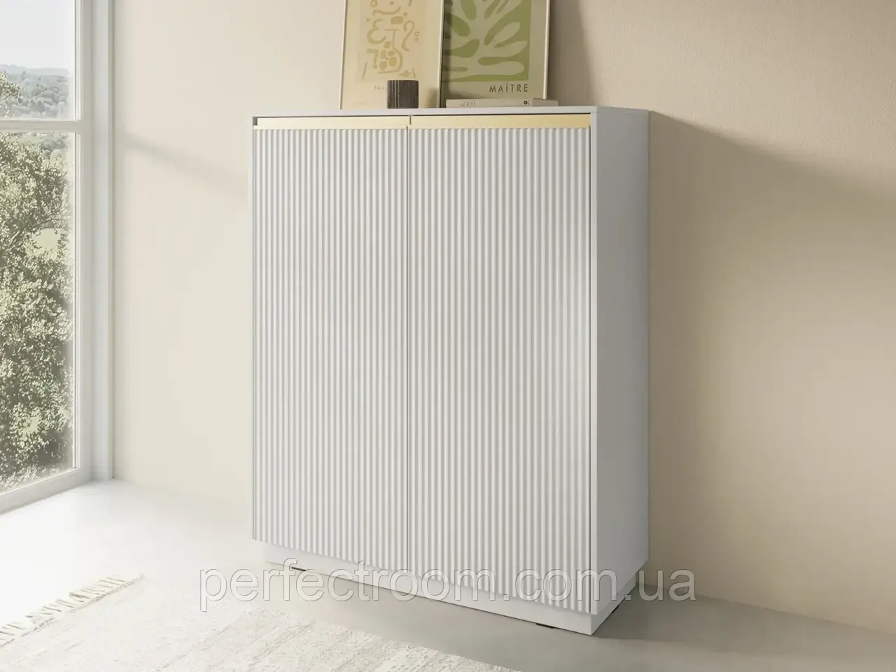 Комод дводверний високий у вітальню ROYAL KW104 (Білий), фото 1