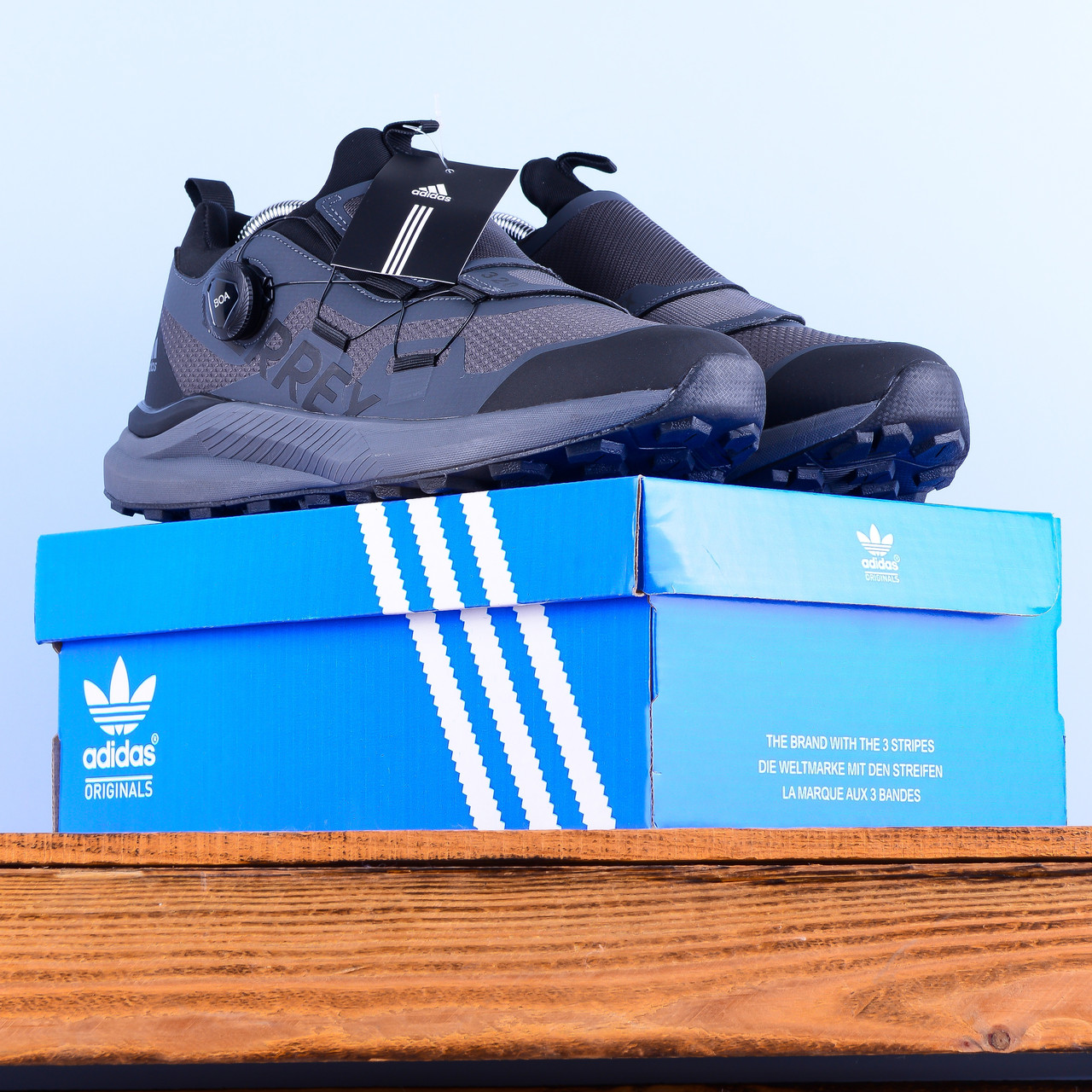 Термо Зимові Adidas Terrex Boa Чоловічі Кросівки чорні з сірим, фото 1