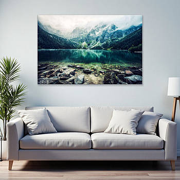Картина «Гірське озеро» Спокій природи у вашому інтер'єрі Друк на полотні для спальні, вітальні 60х40 см