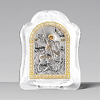 Ікона срібна 6,8х8,76 см. в муранському склі  арковой формы. Святий Георгій Переможець. MSA-1/004G/B.