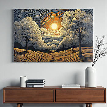 Картина Абстрактний пейзаж у стилі Ван Гога Настінний декор для спальні, вітальні Друк на полотні 60х40 см