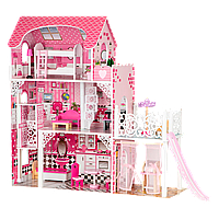 Ляльковий будиночок дерев'яний великий Bambi (90-30-в108см, 3 поверхи, меблі, гірка, в коробці) MD 0159