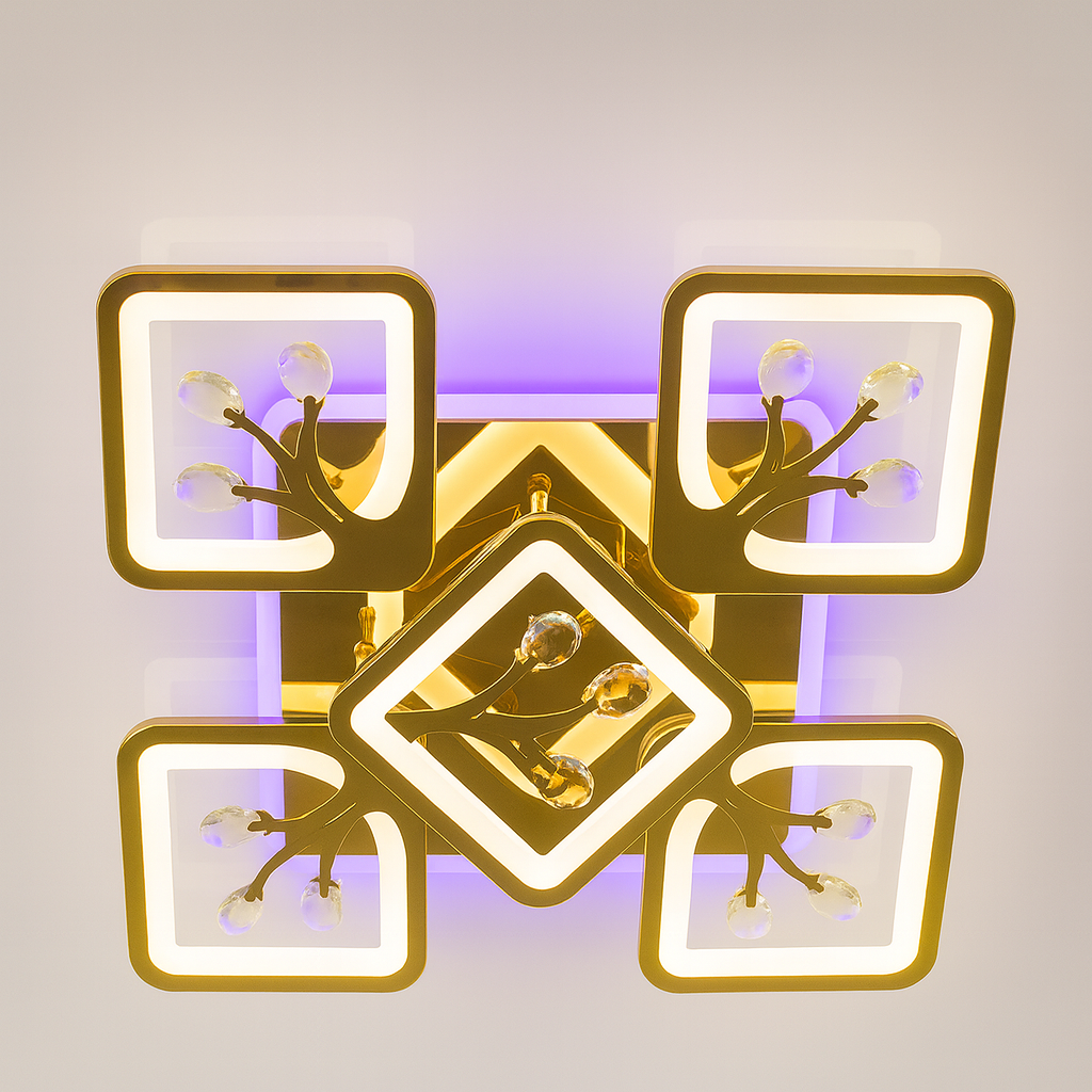 Світлодіодна люстра з підсвіткою та пультом керування Diasha 110W до 20 м² колір Золотистий S8157/4+1G 3color, фото 1